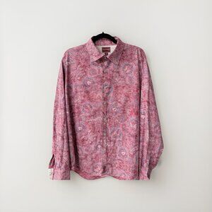 VTG Tommy Hilfiger Red Label Denim Shirt XL Red Paisley Long Sleeve Button Up